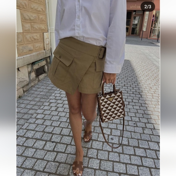 Zara neutral Beige Khaki Tan Cargo Skort Pockets Viral Short Skirt size M - Picture 9 of 12